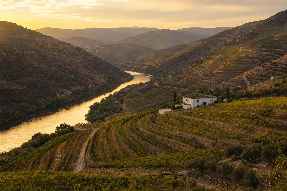 Terrasses de vignes en schiste dominant le fleuve dans la vallée du Douro